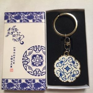 Blue and White porcelain keychain